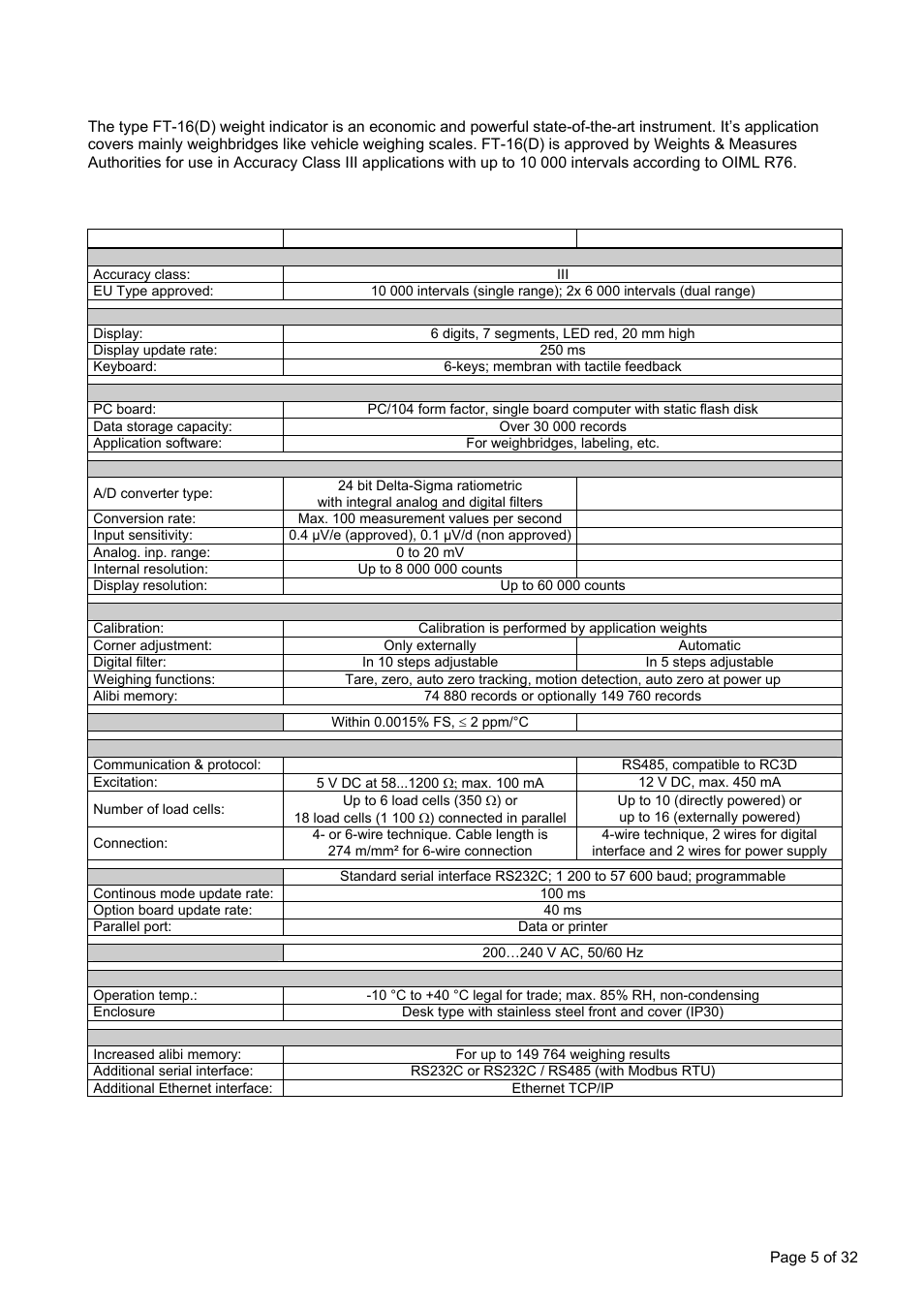 3 overview, 1 technical specifications, Overview | Technical specifications, Verview | Flintec FT-16D V.1.21 User Manual | Page 5 / 32