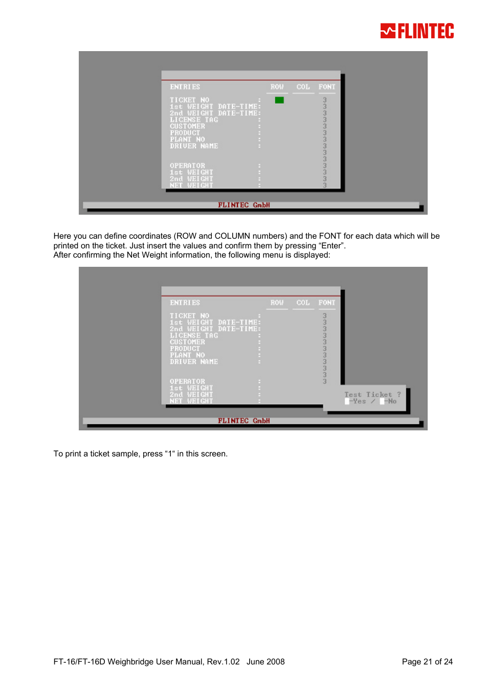 Flintec FT-16D V.1.02 User Manual | Page 21 / 24