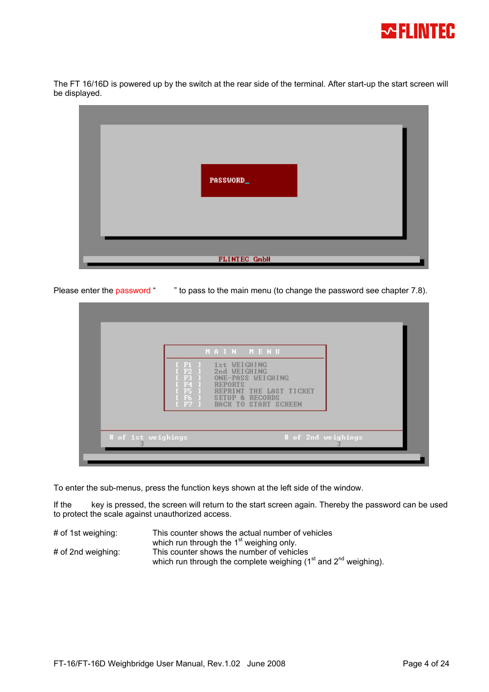Main menu | Flintec FT-16D V.1.02 User Manual | Page 4 / 24