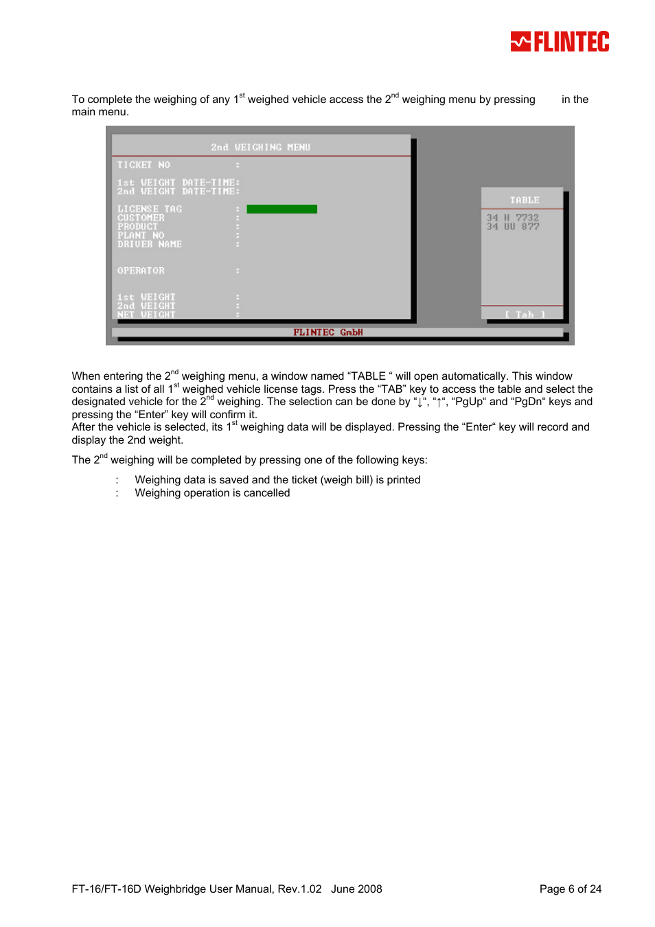 2nd weighing, Weighing, Eighing | Flintec FT-16D V.1.02 User Manual | Page 6 / 24