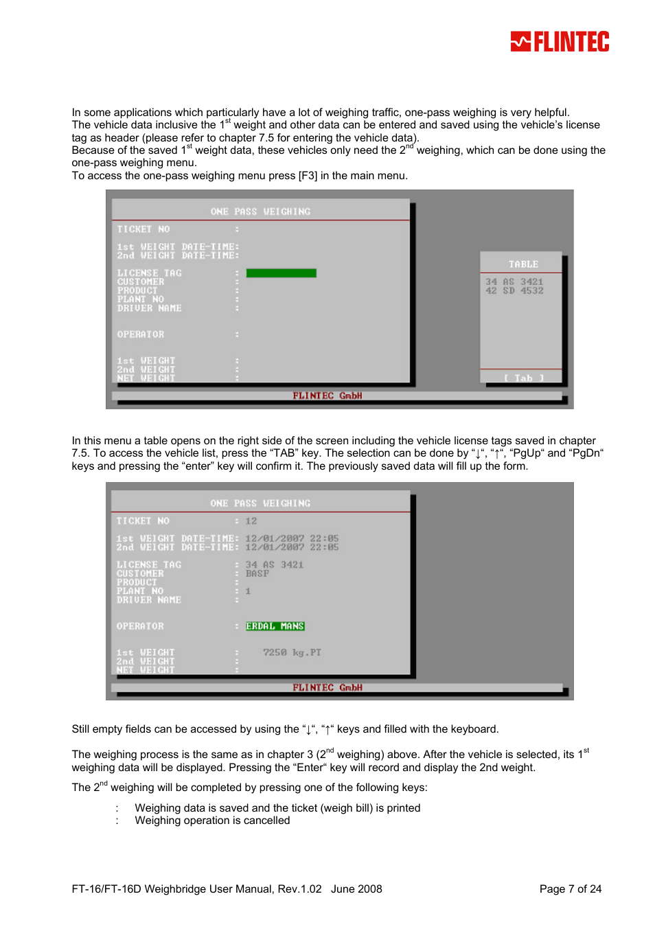 One-pass weighing, Pass, Eighing | Flintec FT-16D V.1.02 User Manual | Page 7 / 24