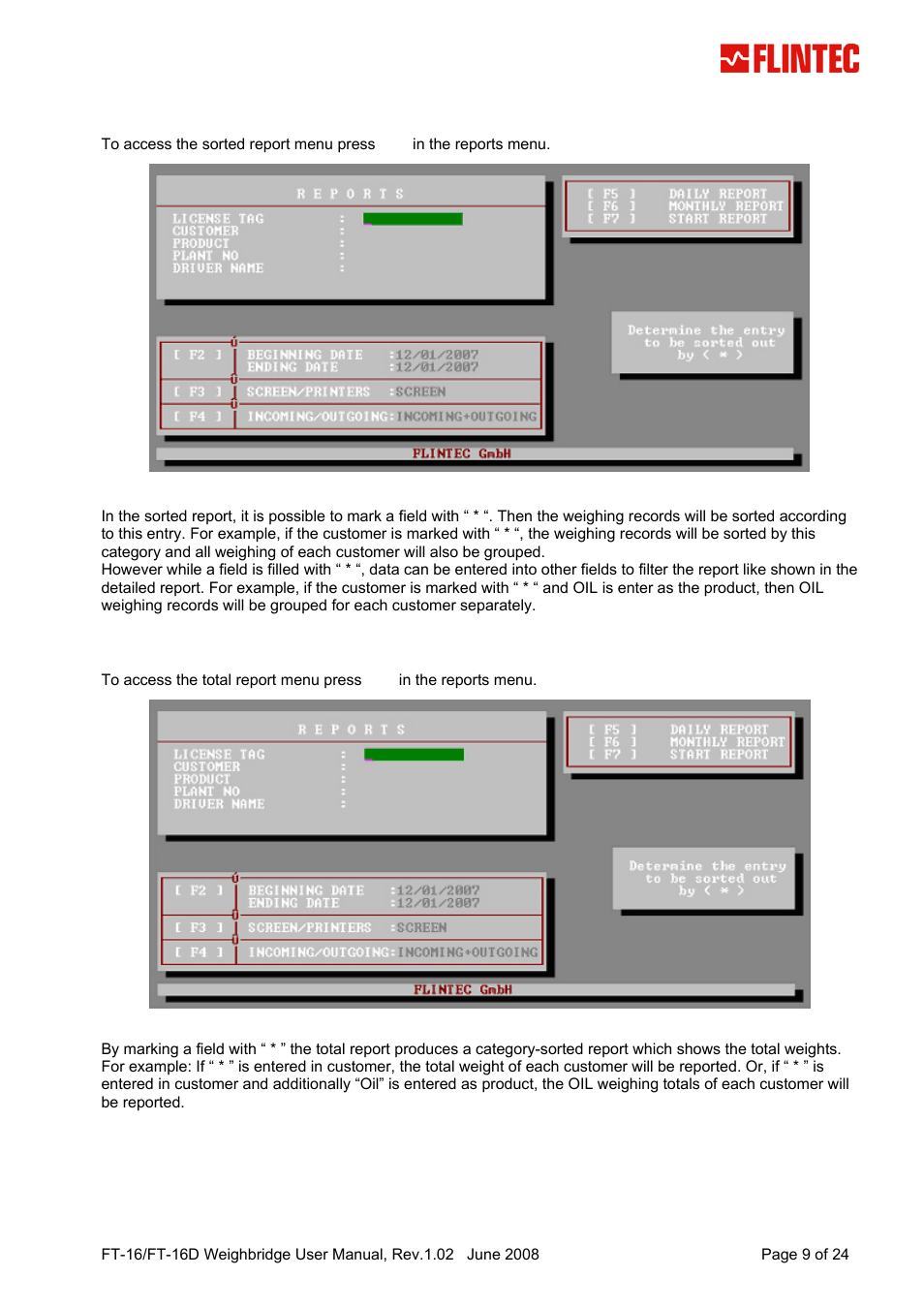 2 sorted report, 3 total report, Sorted report | Total report | Flintec FT-16D V.1.02 User Manual | Page 9 / 24