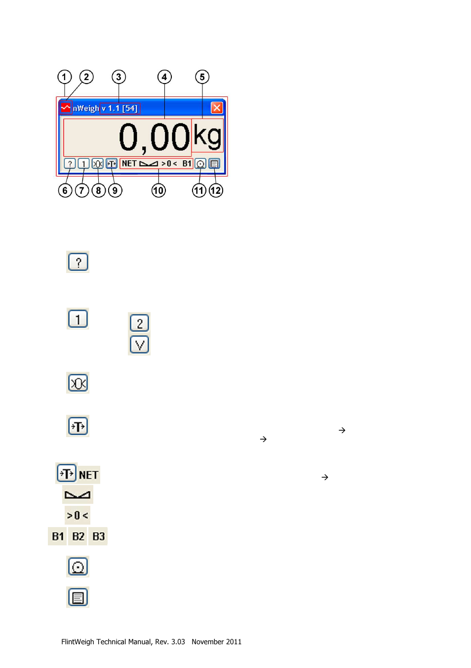 Weight display and control buttons | Flintec II PC-BASED User Manual | Page 14 / 32
