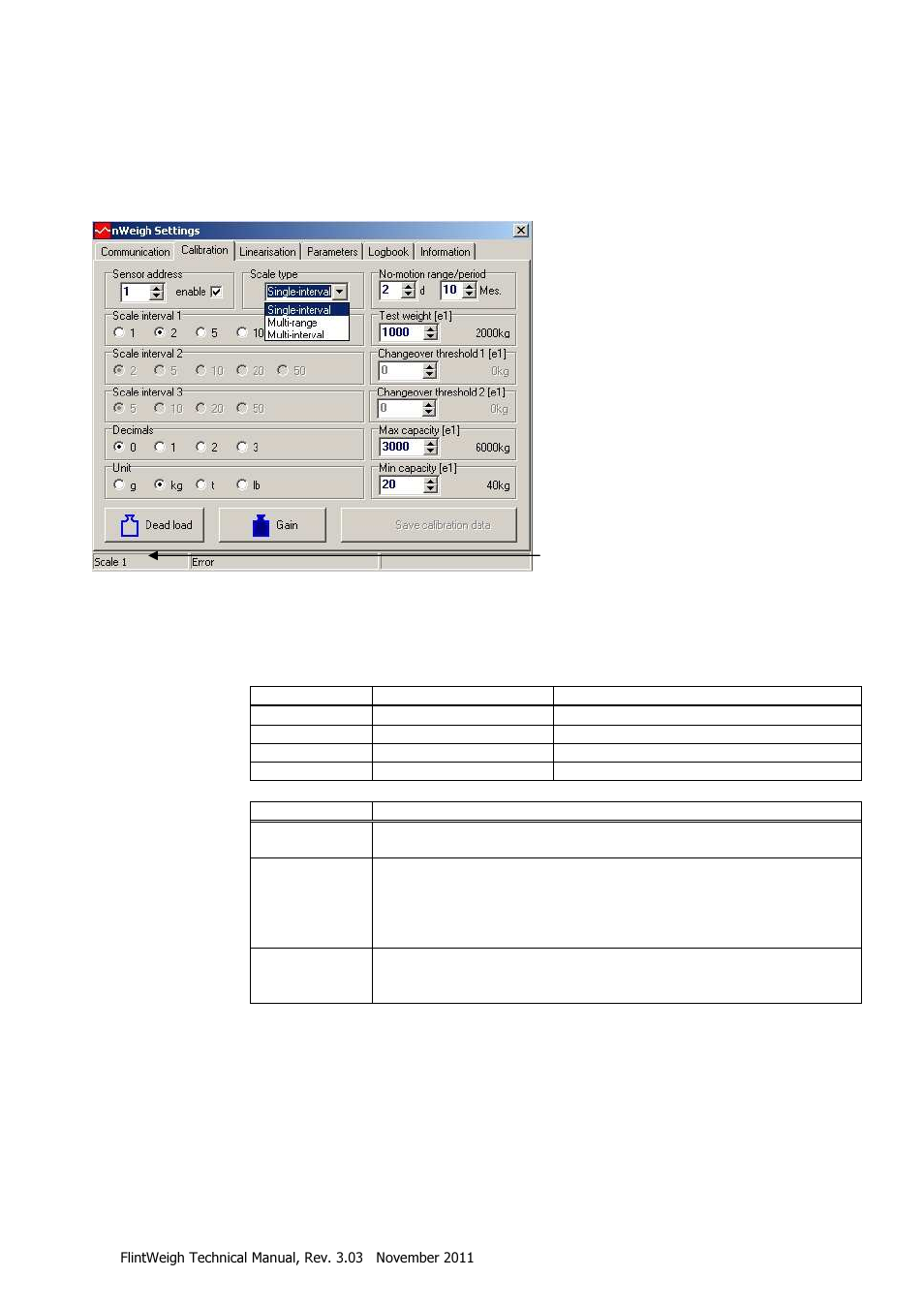 Scale with standard load cells, Define the scale parameters | Flintec II PC-BASED User Manual | Page 18 / 32