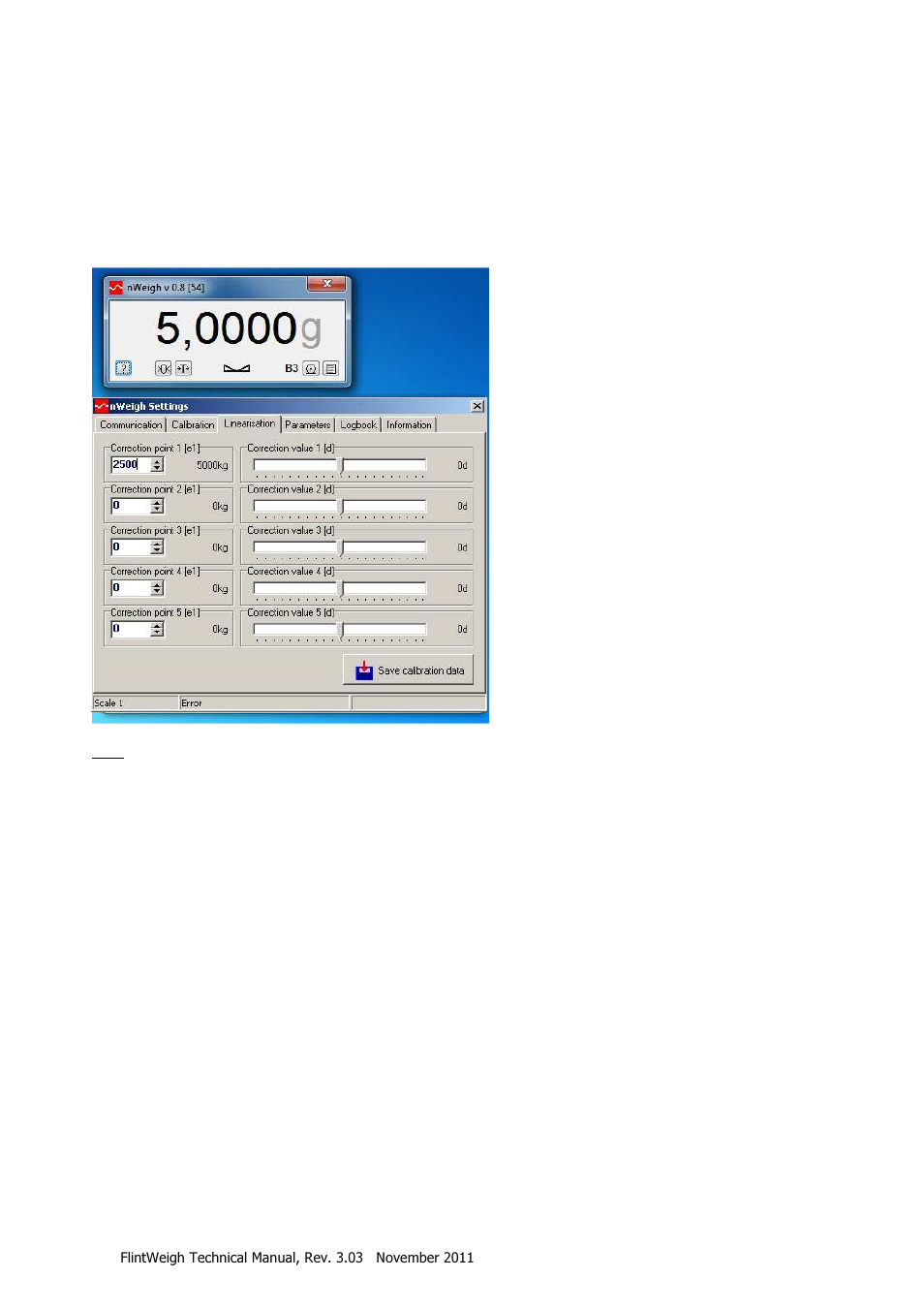 Optional linearisation of the scale curve | Flintec II PC-BASED User Manual | Page 22 / 32