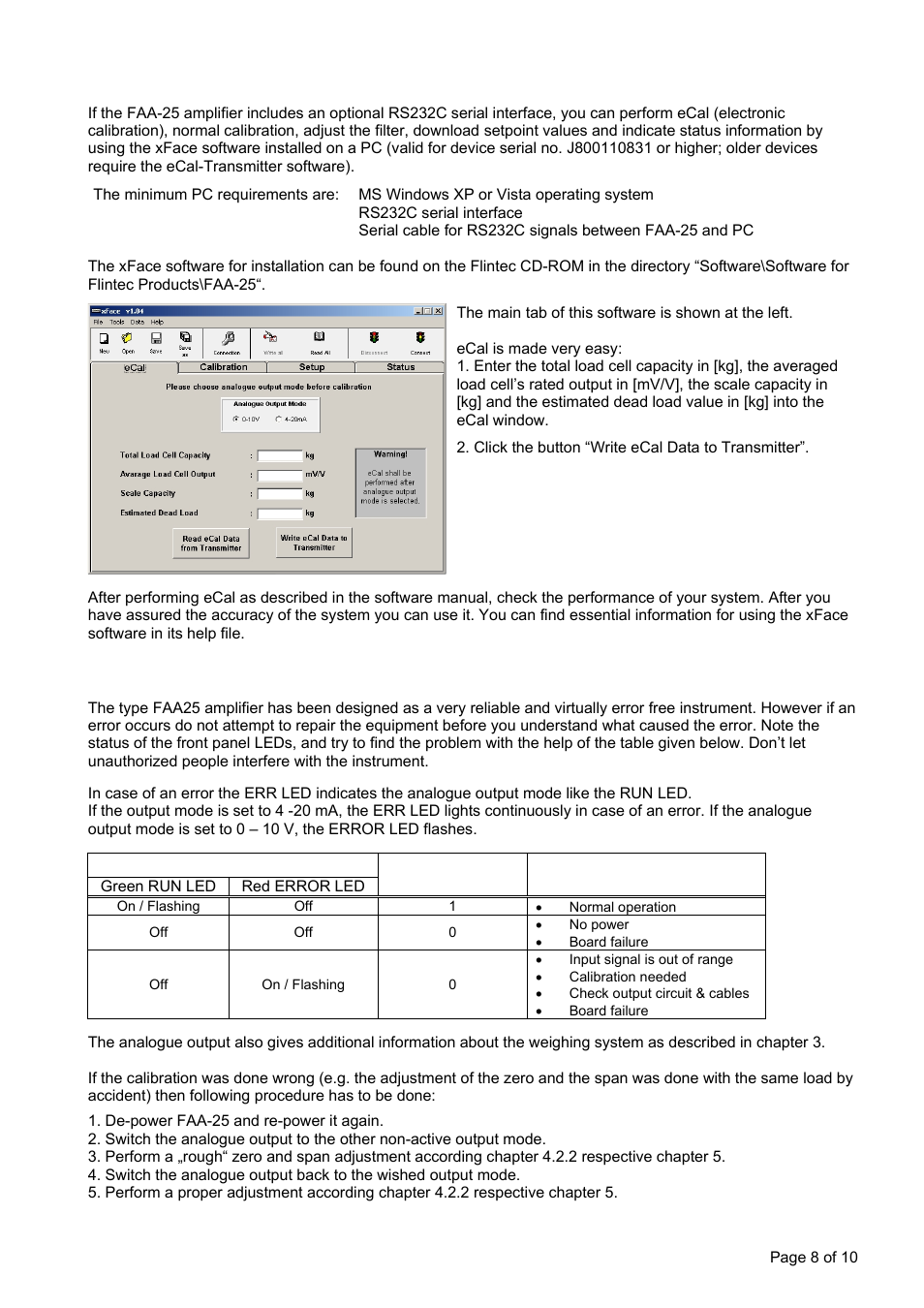 Setup and calibration via serial interface, Troubleshooting | Flintec FAA-25 User Manual | Page 8 / 10