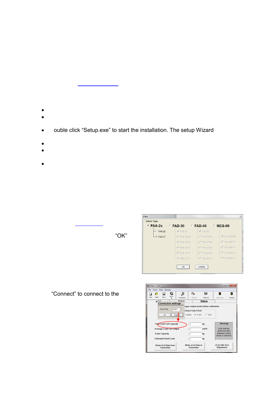 Programming with xface software over rs232, 1 installation of xface software, 2 connection to the xface software | Flintec FAA-27 User Manual | Page 20 / 22