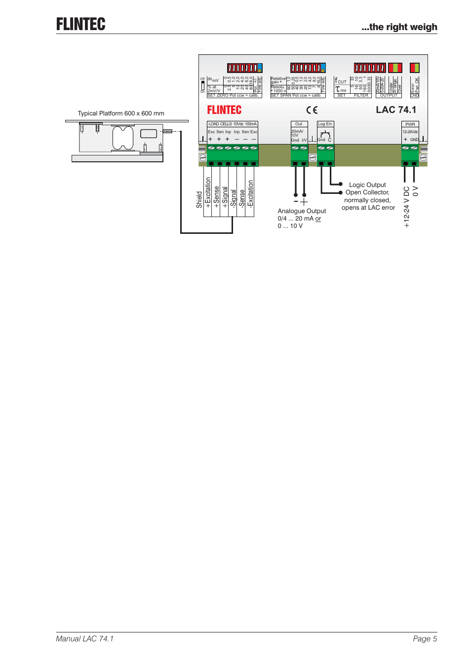 Flintec, The right weigh, Lac 74.1 | Manual lac 74.1 page 5, 24 v d c 0v | Flintec LAC 74.1 User Manual | Page 5 / 5