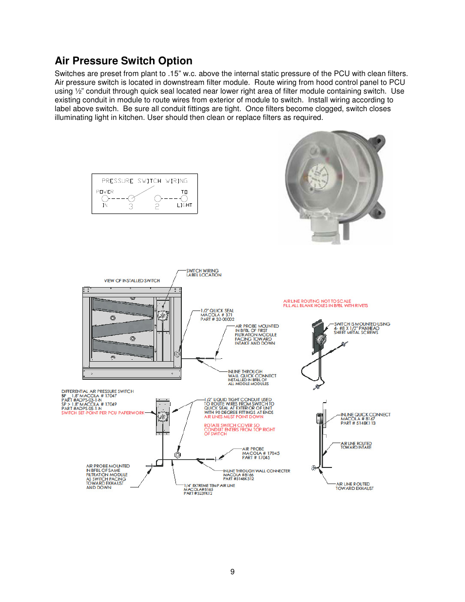 Air pressure switch option | FloAire PCU Filtration User Manual | Page 9 / 24