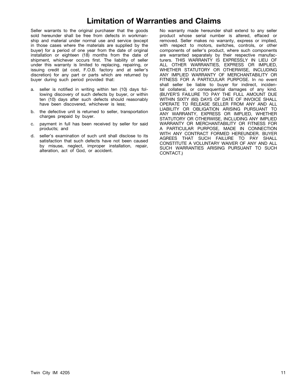 Limitation of warranties and claims | FloAire SIDD-FA User Manual | Page 11 / 12