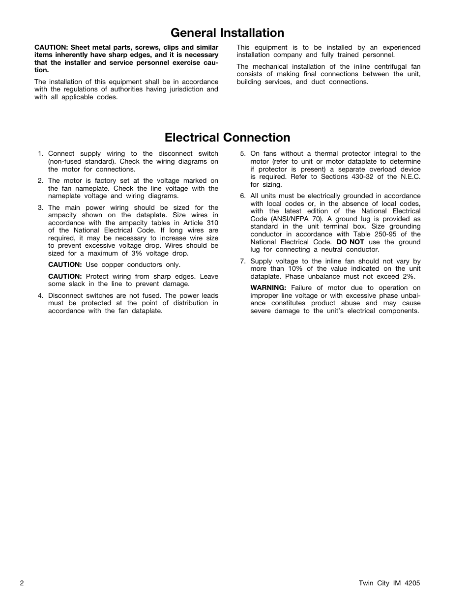 General installation, Electrical connection | FloAire SIDD-FA User Manual | Page 2 / 12