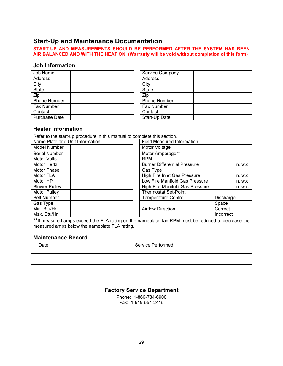 Start-up and maintenance documentation | FloAire Compact Direct Fired Heater User Manual | Page 29 / 32