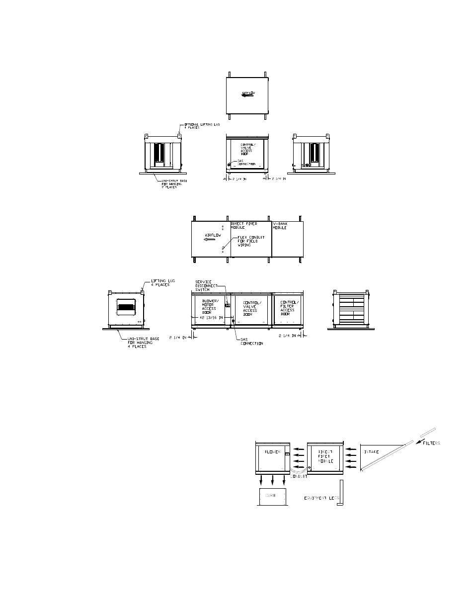 Direct fired module installation, Indoor (inline) installation, Heat module add-on installation | FloAire DIRECT FIRED MODULE User Manual | Page 7 / 28