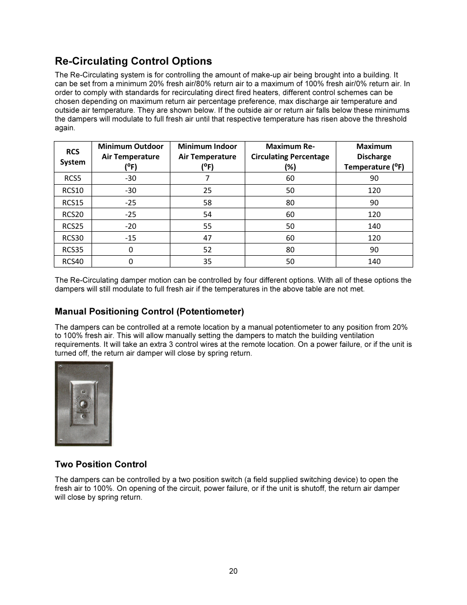 Re-circulating control options | FloAire F-D Installation User Manual | Page 20 / 32