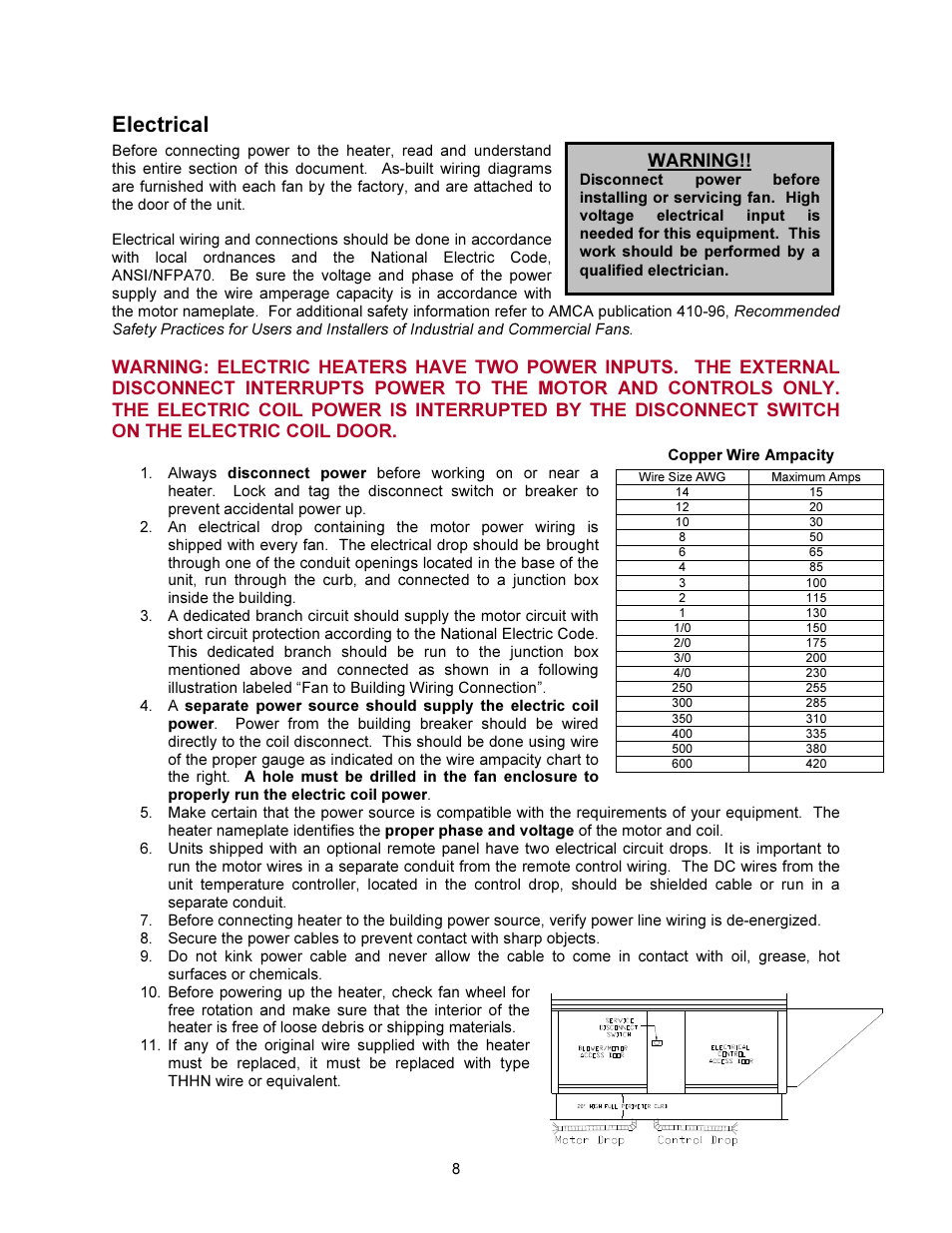 Electrical, Warning | FloAire STAGED ELECTRIC HEAT MODULE User Manual | Page 8 / 24