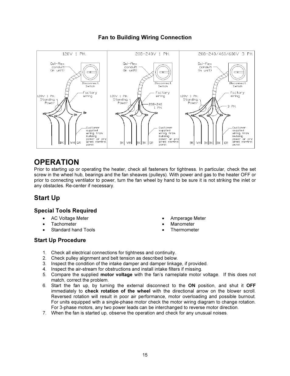 Operation, Start up | FloAire INDIRECT FIRED BENT TUBE MODULE User Manual | Page 15 / 44