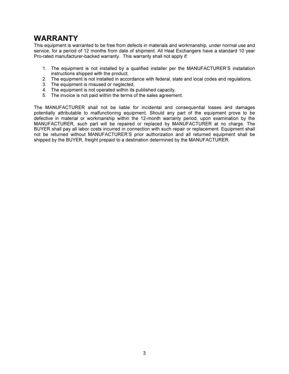 Warranty | FloAire INDIRECT FIRED BENT TUBE MODULE User Manual | Page 3 / 44