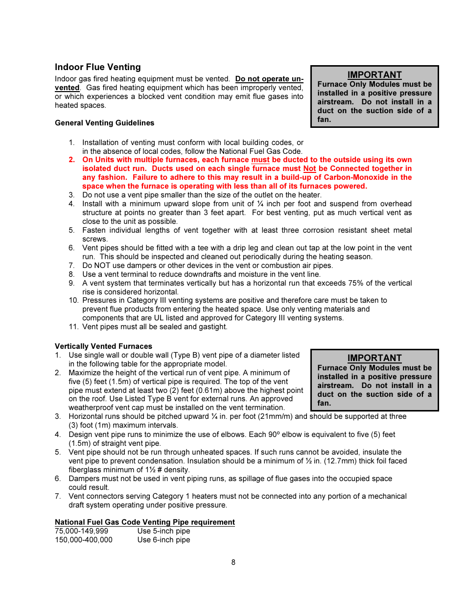 FloAire INDIRECT FIRED BENT TUBE MODULE User Manual | Page 8 / 44