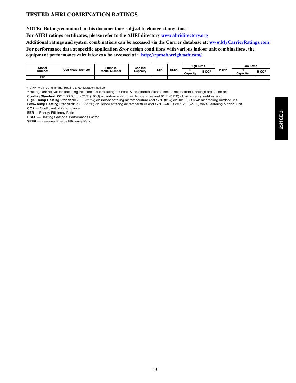Tested ahri combination ratings, 25 hcd3 | FloAire 25HCD3 User Manual | Page 13 / 24