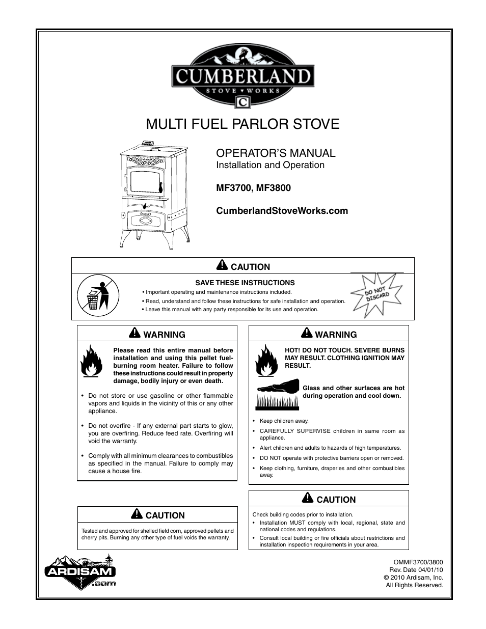 Cumberland Stove Works MF3700 User Manual | 36 pages
