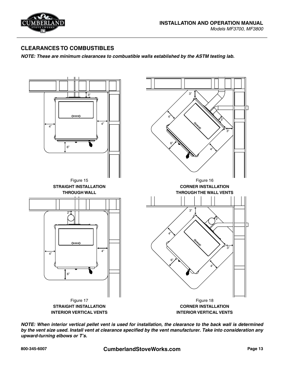 Installation and operation manual | Cumberland Stove Works MF3700 User Manual | Page 13 / 36
