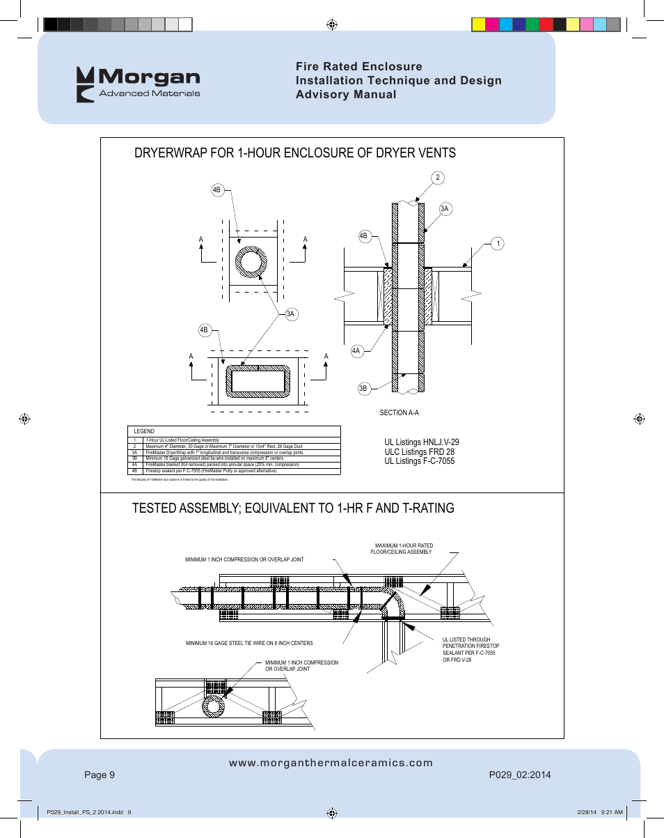 Dryerwrap for 1-hour enclosure of dryer vents, Tested assembly; equivalent to 1-hr f and t-rating | FloAire Pyroscat Enclosure User Manual | Page 10 / 60