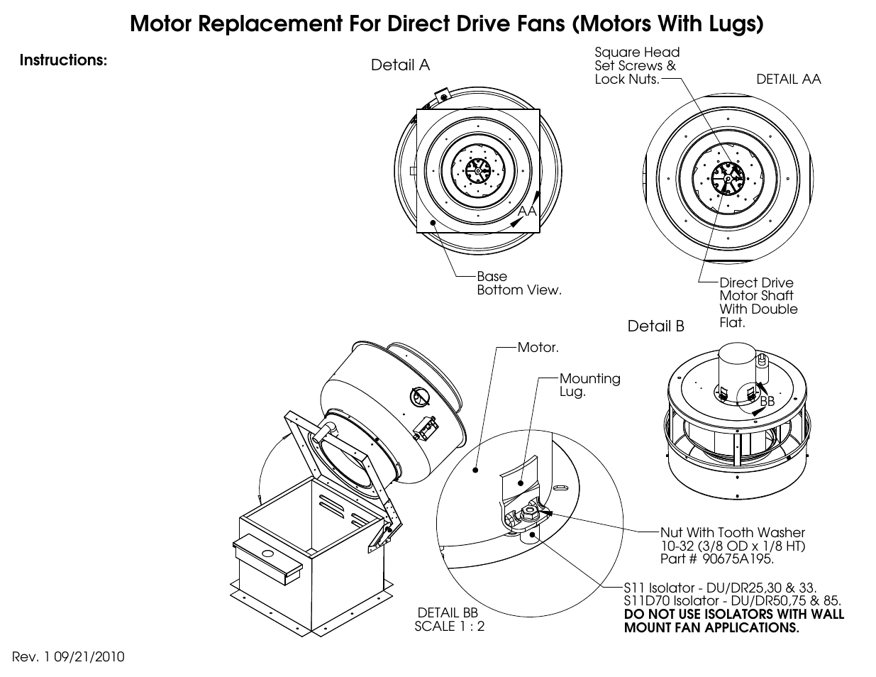 FloAire Motor Replacement For Direct Drive Fans User Manual | 1 page