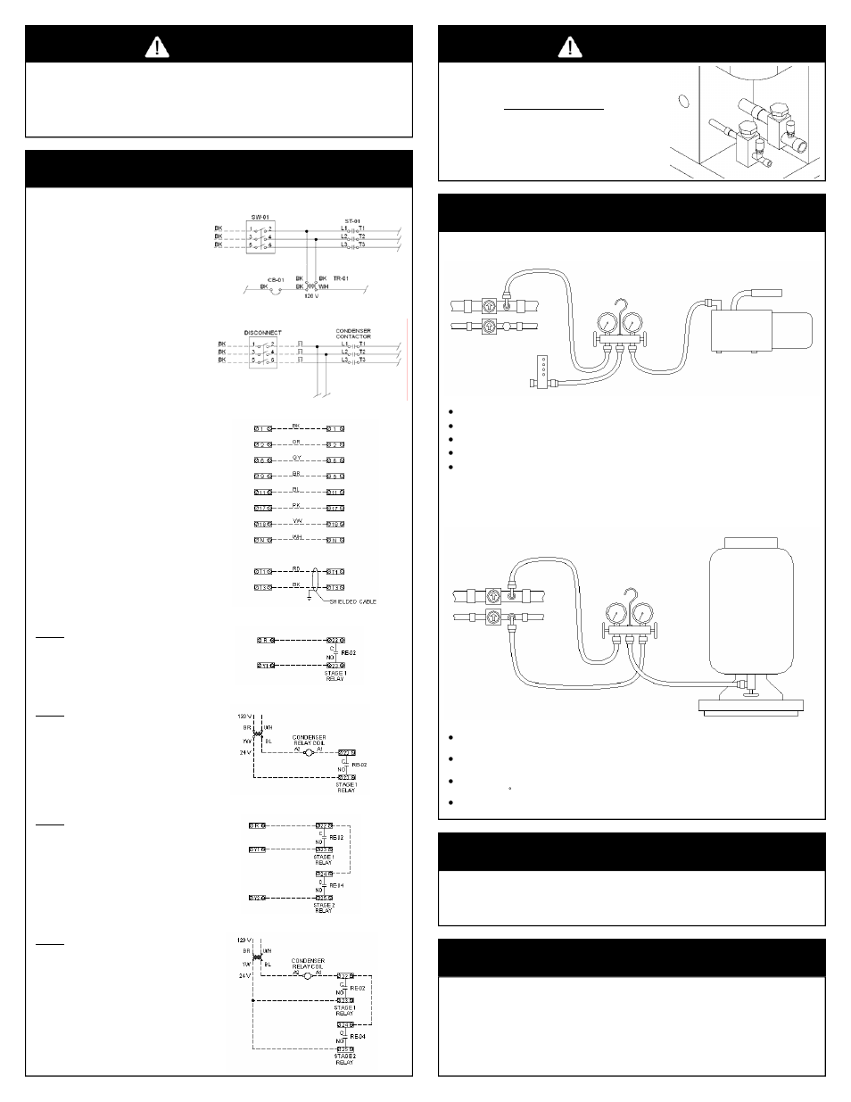Electrical connections caution, Warning, Evacuation & refrigerant charging | Start-up, Technical service, Evacuation charging | FloAire Modular DX System User Manual | Page 2 / 2