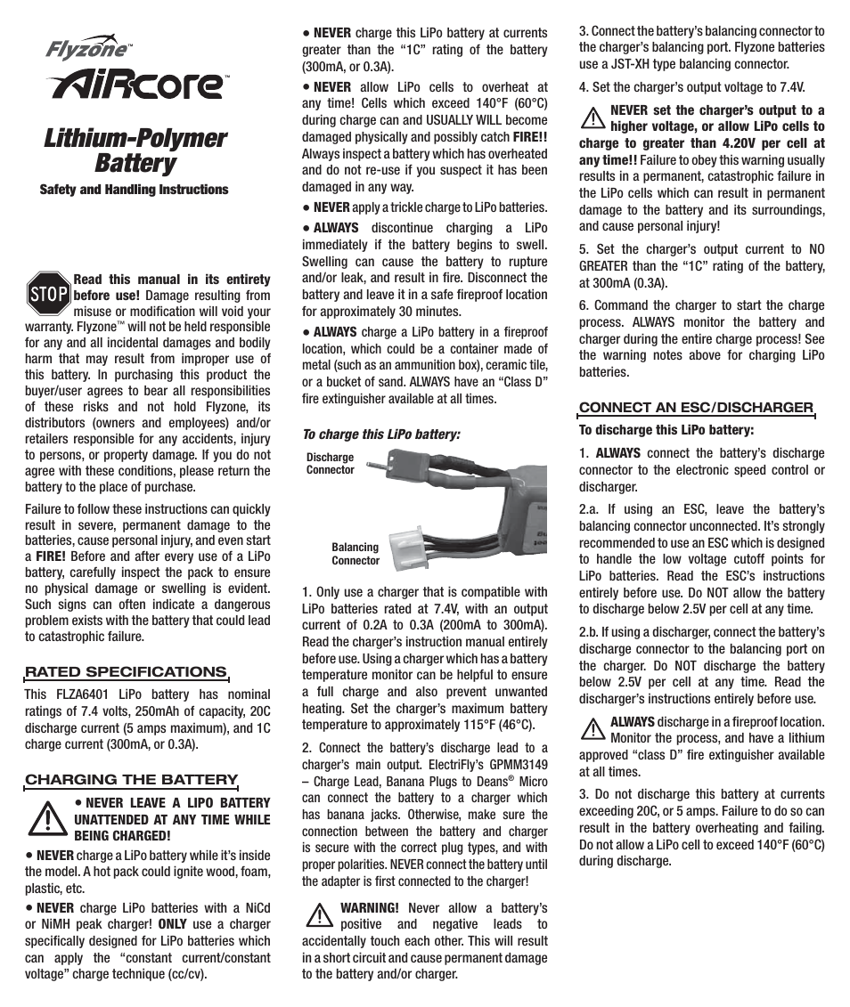 Flyzone FLZA6401 User Manual | 2 pages