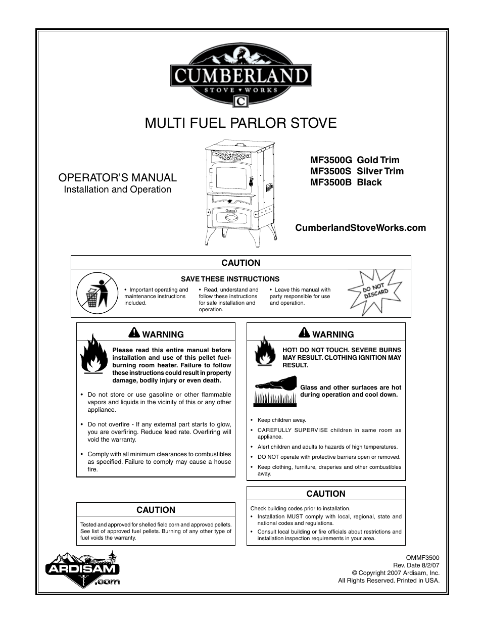 Cumberland Stove Works OMMF3500 User Manual | 38 pages