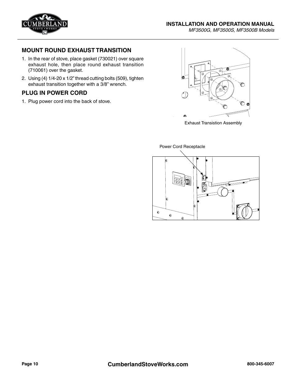 Cumberland Stove Works OMMF3500 User Manual | Page 12 / 38