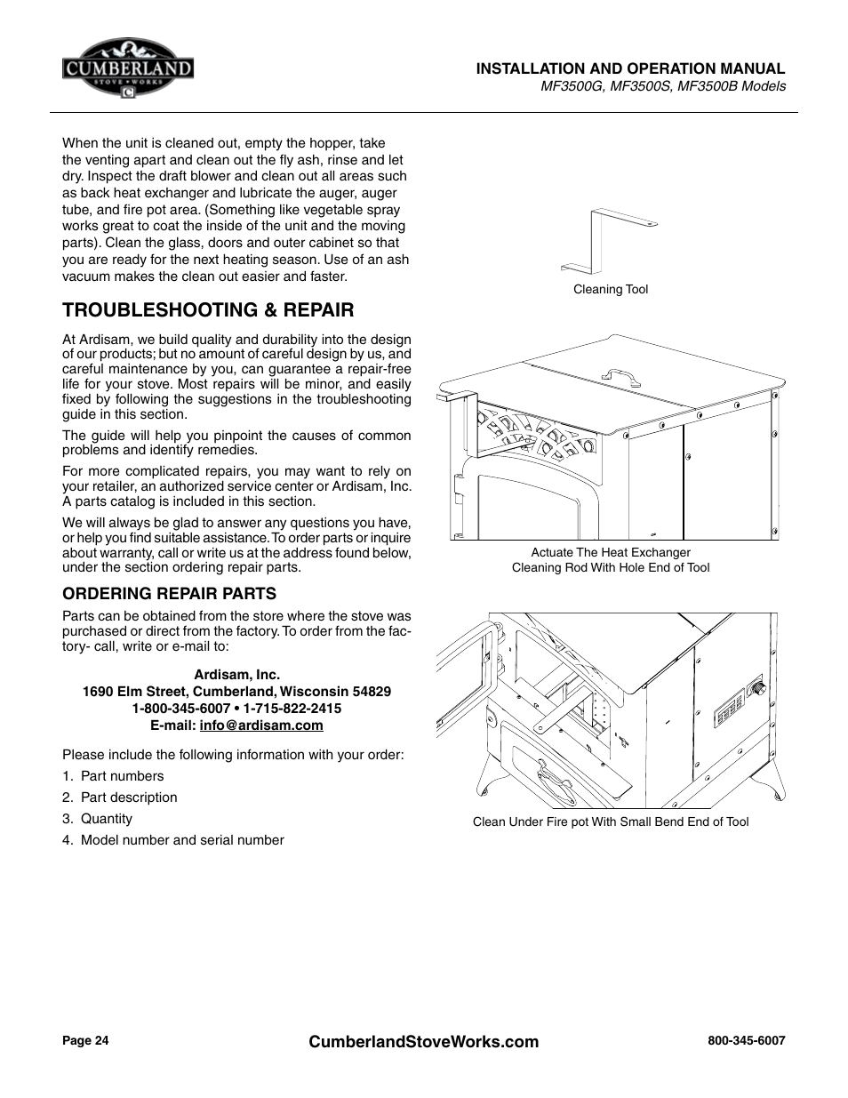 Troubleshooting & repair | Cumberland Stove Works OMMF3500 User Manual | Page 26 / 38