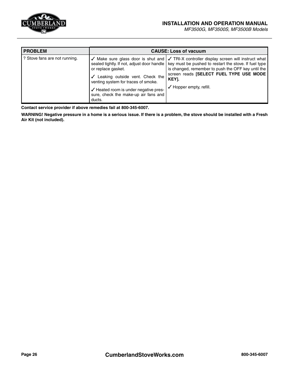 Cumberland Stove Works OMMF3500 User Manual | Page 28 / 38