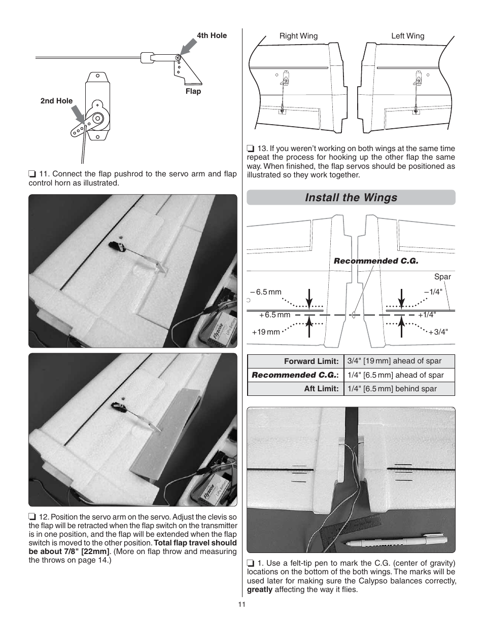 Install the wings | Flyzone FLZA3004 User Manual | Page 11 / 20