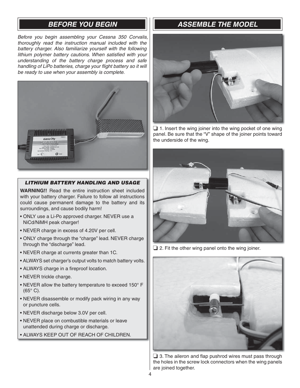 Before you begin, Assemble the model | Flyzone FLZA4300 User Manual | Page 4 / 20