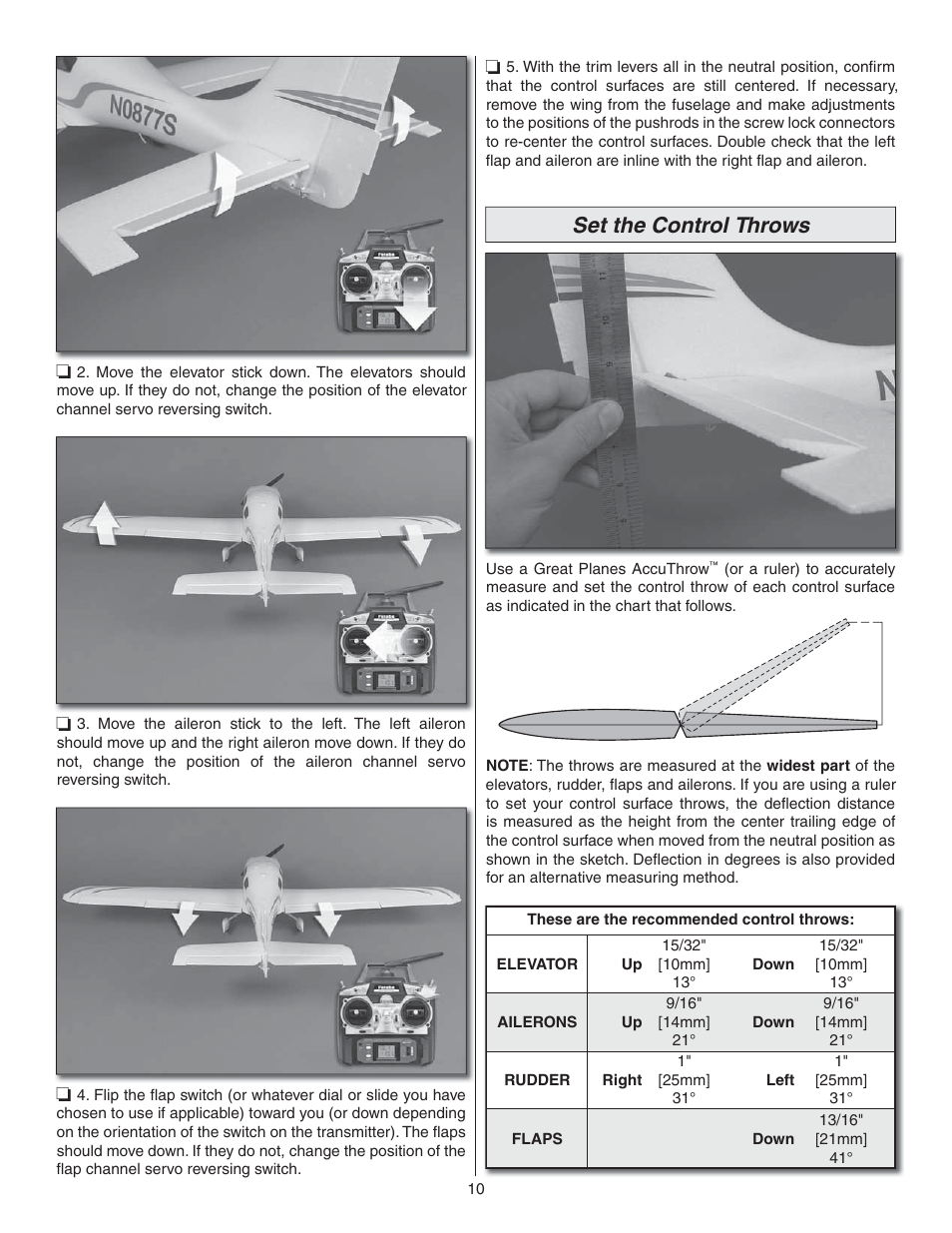 Set the control throws | Flyzone FLZA4304 User Manual | Page 10 / 16