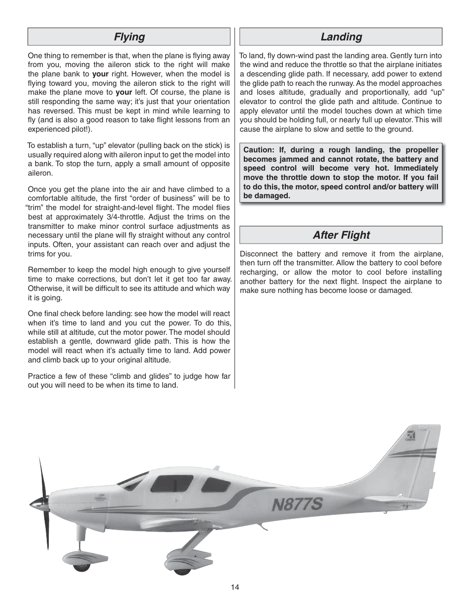 Flying, Landing, After flight | Flyzone FLZA4304 User Manual | Page 14 / 16