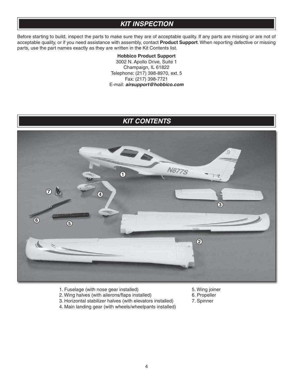 Kit contents kit inspection | Flyzone FLZA4304 User Manual | Page 4 / 16