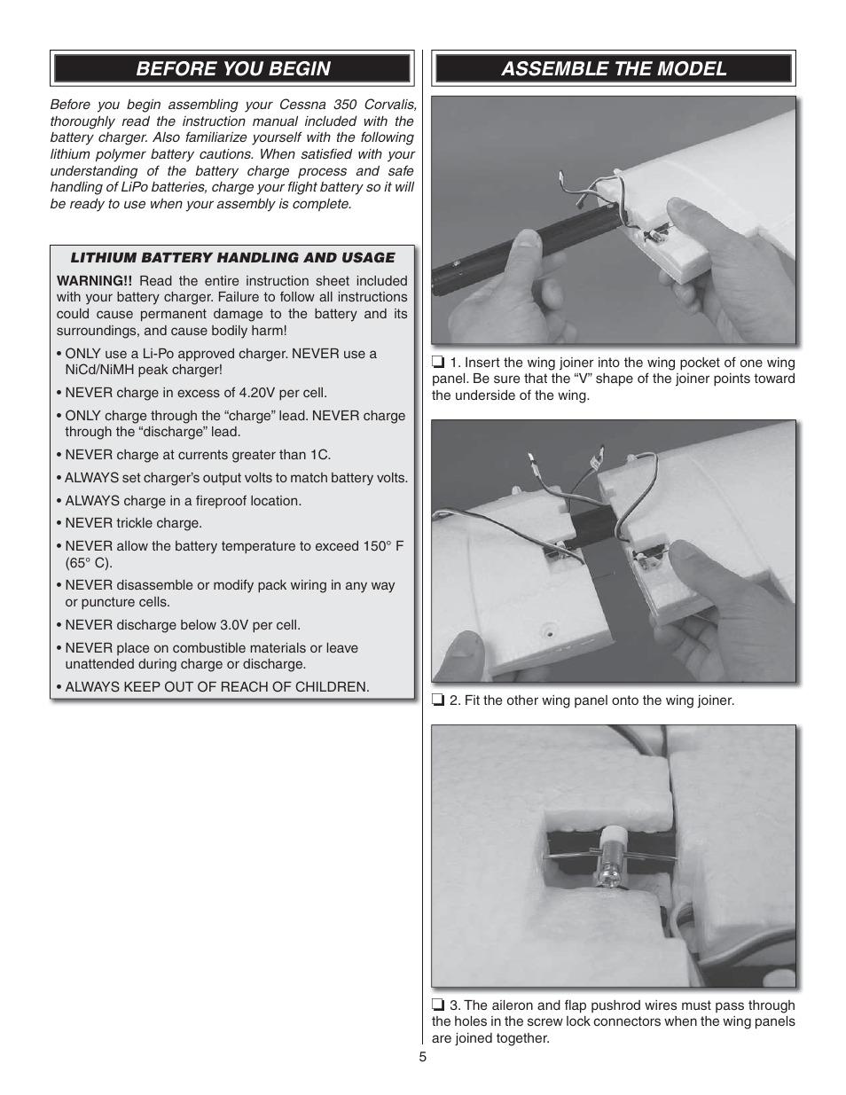 Before you begin, Assemble the model | Flyzone FLZA4304 User Manual | Page 5 / 16