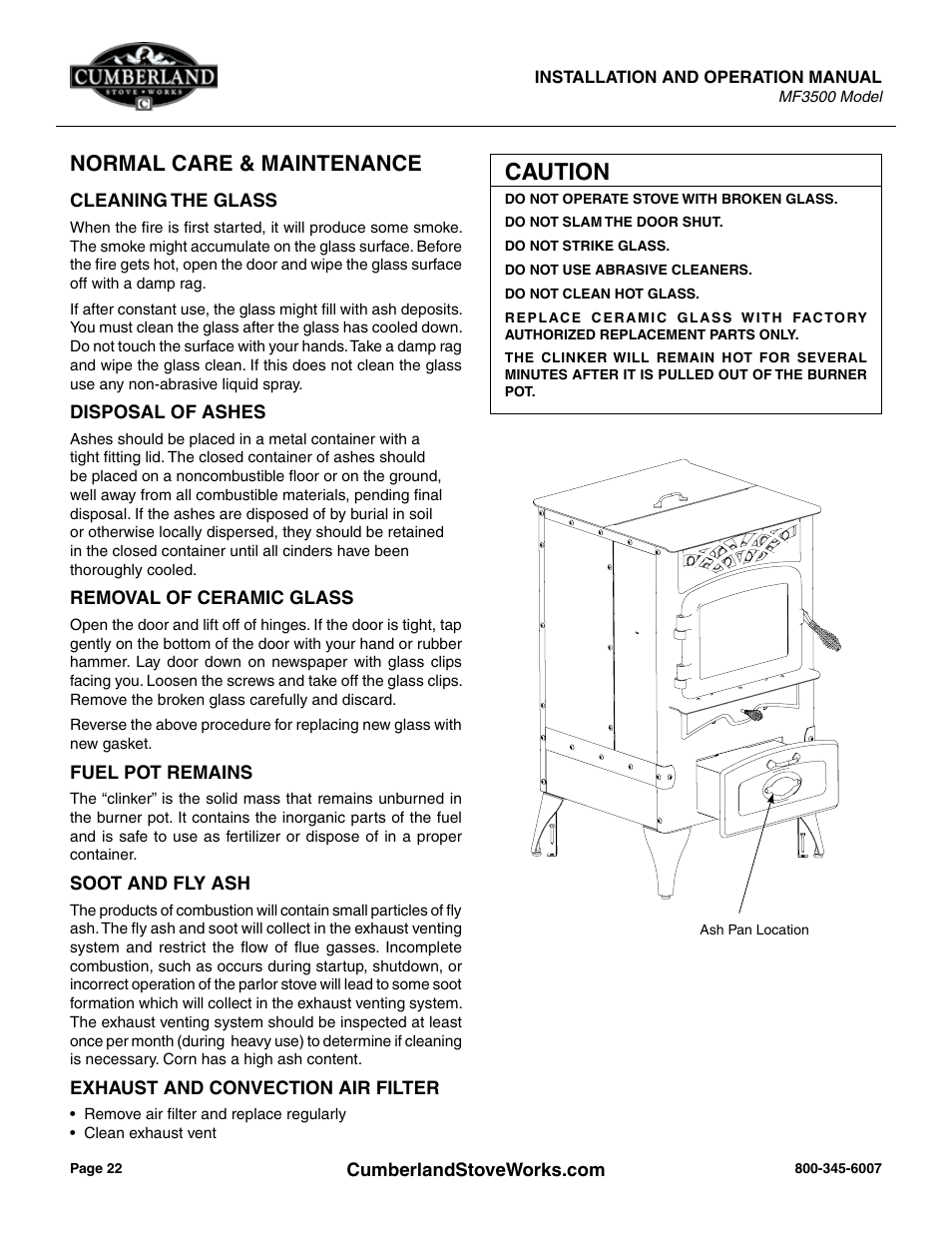 Cumberland Stove Works MF3500 User Manual | 2 pages