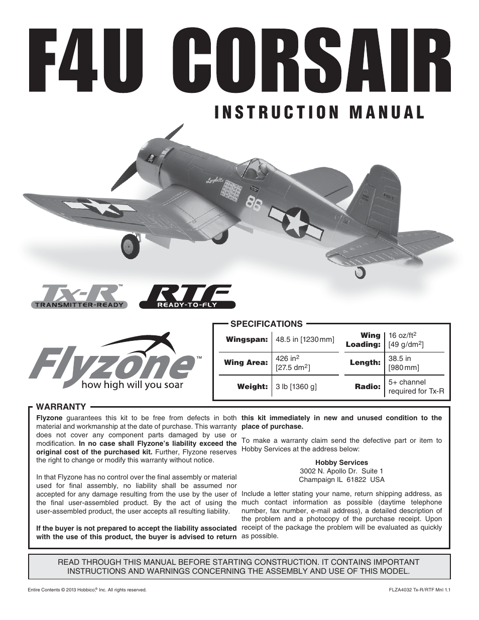 Flyzone FLZA4032 User Manual | 20 pages