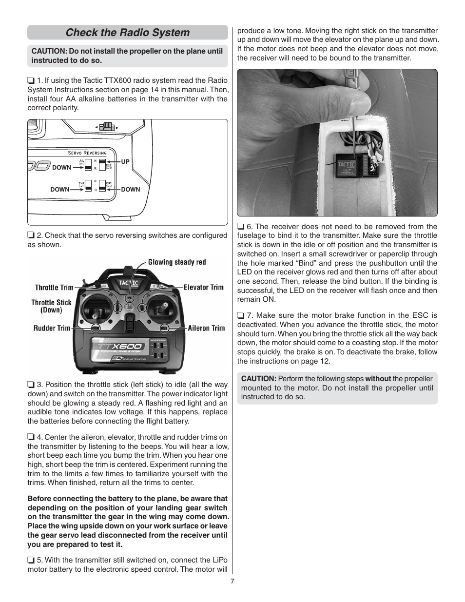 Check the radio system | Flyzone FLZA4032 User Manual | Page 7 / 20