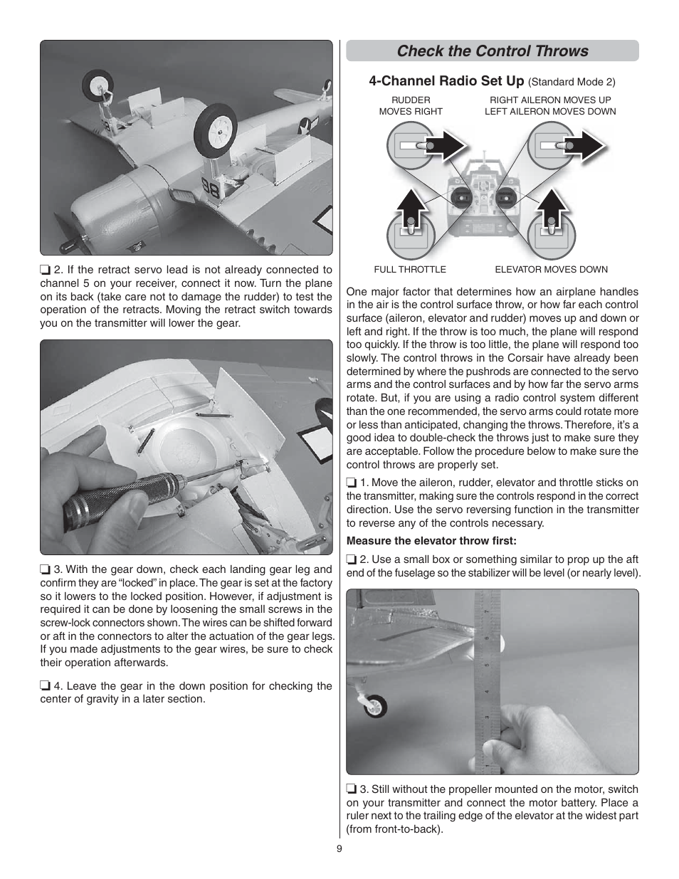 Check the control throws | Flyzone FLZA4032 User Manual | Page 9 / 20