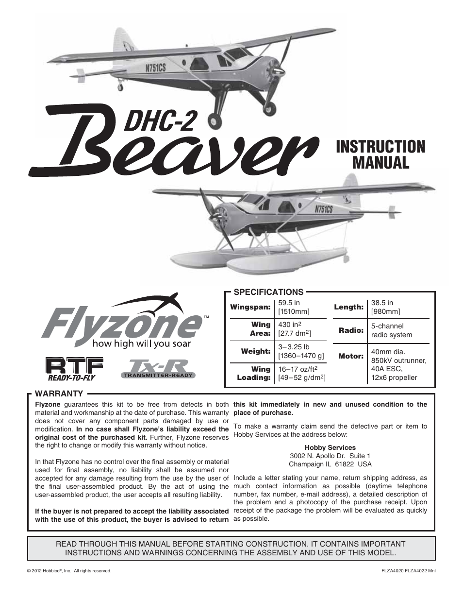 Flyzone FLZA4022 User Manual | 16 pages