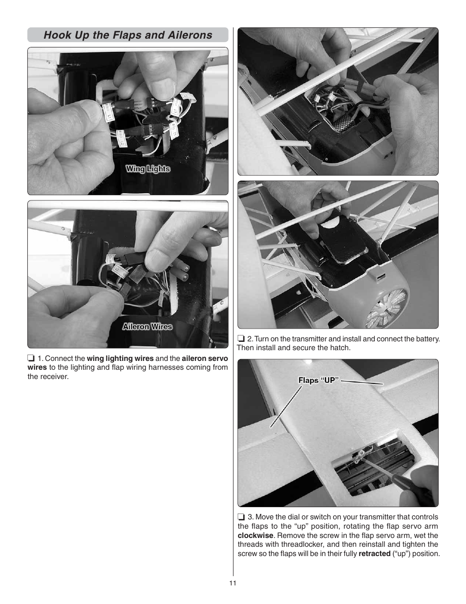 Hook up the flaps and ailerons | Flyzone FLZA4022 User Manual | Page 11 / 16