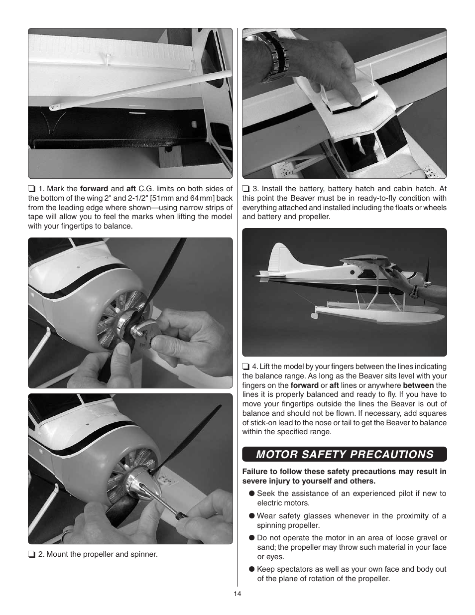 Motor safety precautions | Flyzone FLZA4022 User Manual | Page 14 / 16