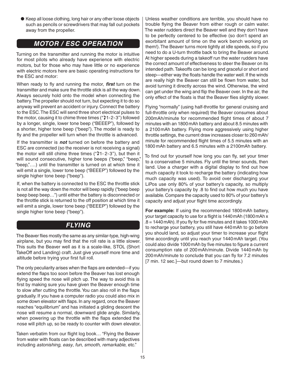 Motor / esc operation, Flying | Flyzone FLZA4022 User Manual | Page 15 / 16