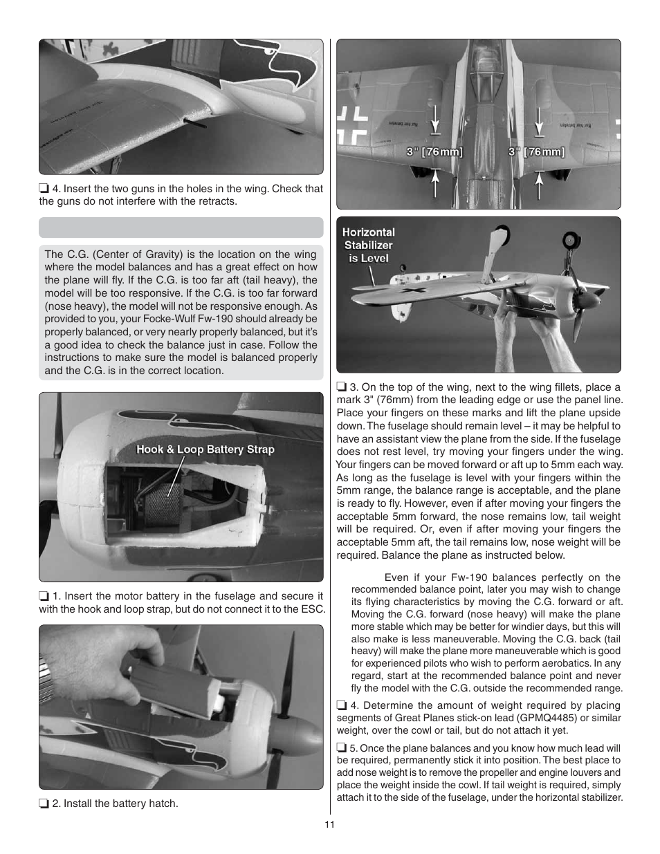 Check the c.g. (center of gravity) | Flyzone FLZA4314 User Manual | Page 11 / 20