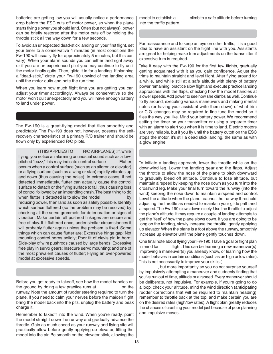 Flying, Takeoff, Flight | Landing | Flyzone FLZA4314 User Manual | Page 13 / 20