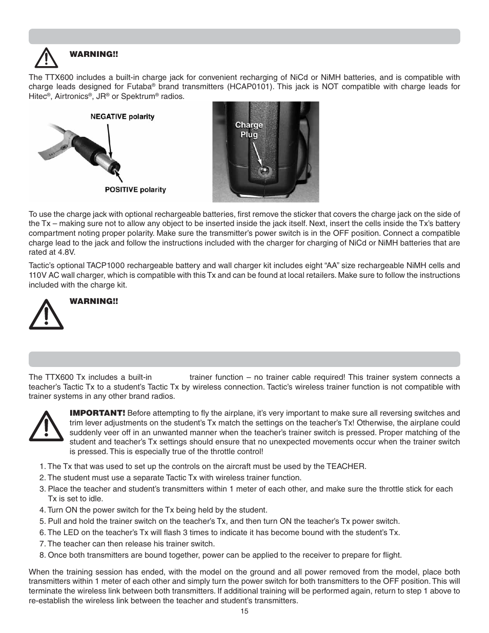 Charge jack, Trainer function | Flyzone FLZA4314 User Manual | Page 15 / 20